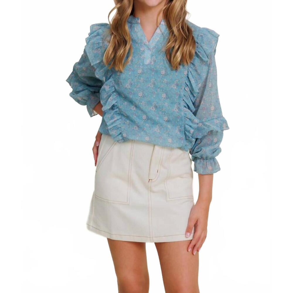 NEW PLEAT girls katie top in whimsy teal